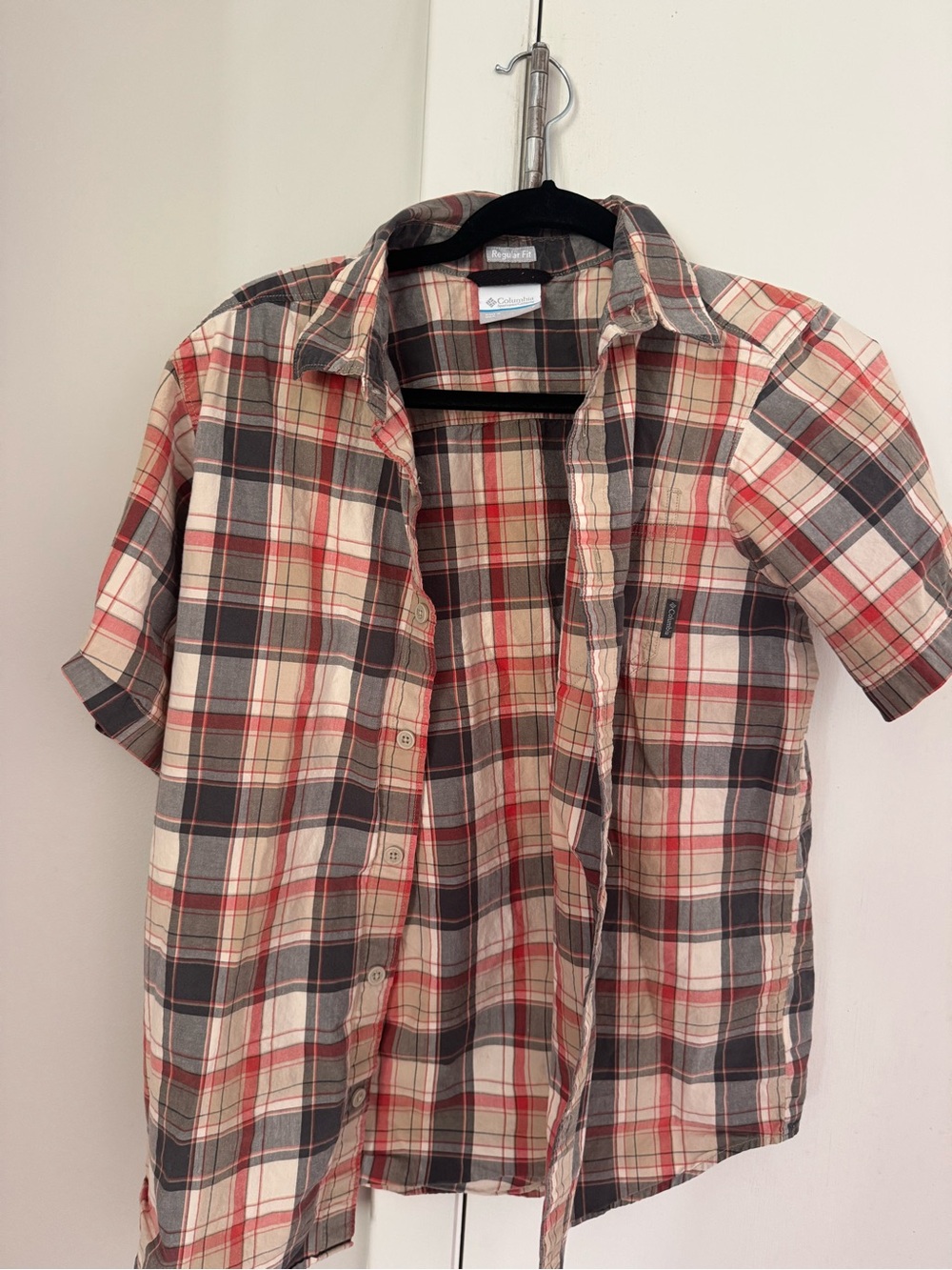 Columbia Men’s Short-Sleeve Plaid Button-Up Shirt - Red, Black & Cream